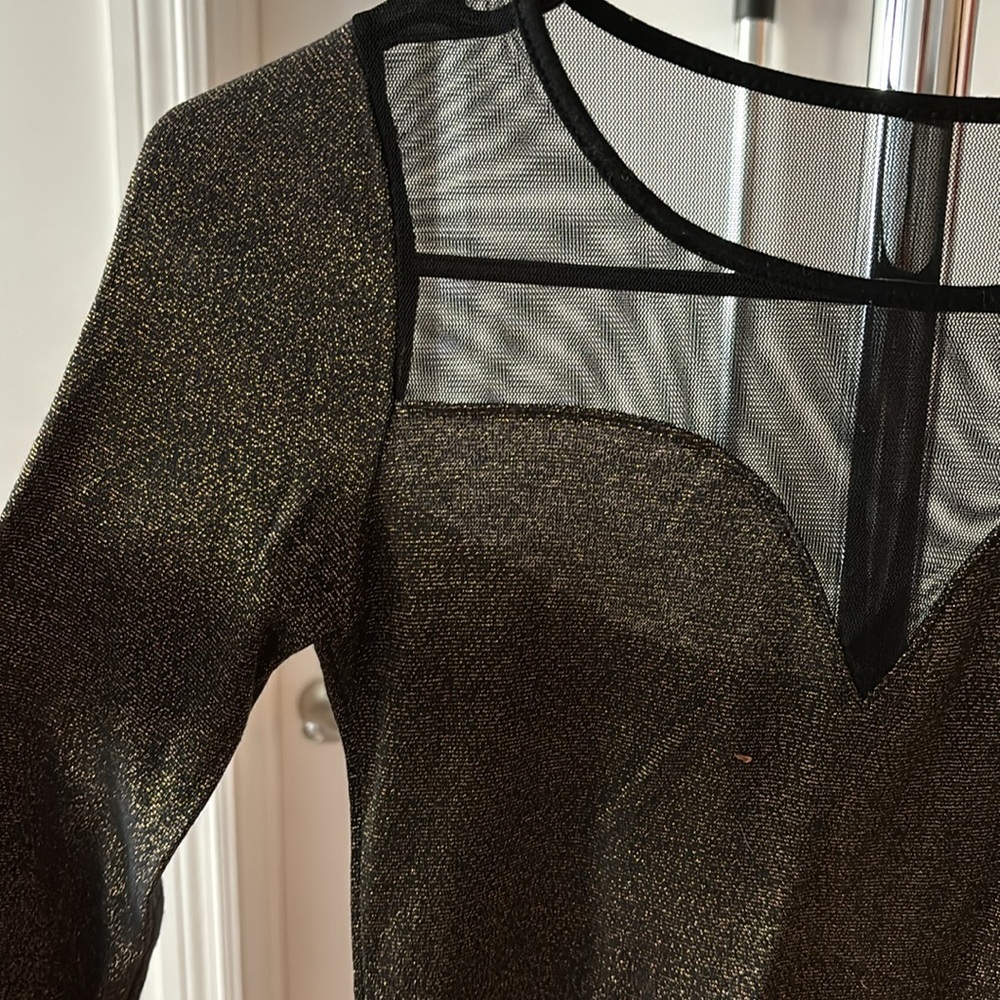 Mesh and metallic gold long sleeve top - Picture 2 of 2